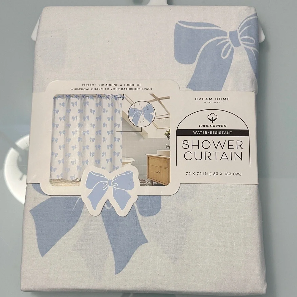 NWT Dream Home Blue Bows Shower Curtain